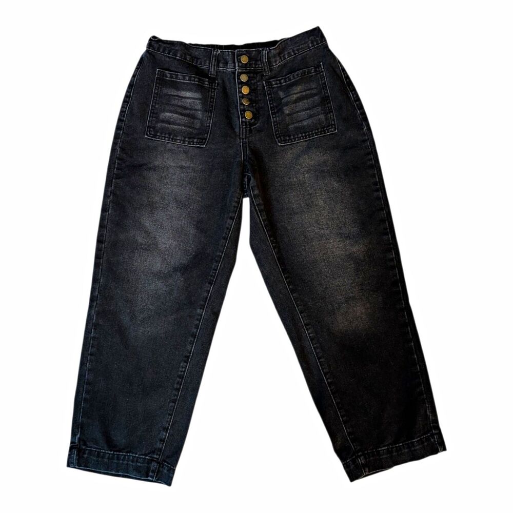 Shein Women's Black Denim Button Fly Paperbag Jeans Size 30
